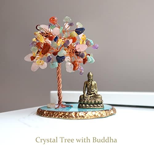 Buddha Statue with Healing Crystal Tree, Tree of Life for Positive Energy. Home Decor Yoga Meditation.7 Chakra.(C) - Image 3