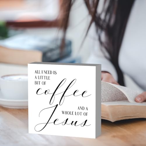 Christian Coffee Bar Sign, Farmhouse Kitchen Decor with Inspirational Quote, Rustic Wood Wall Art for Home Cafe Office - Image 5
