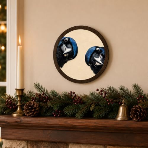 Whimsical Blue Crow Bird Round Framed Wall Art - Image 3