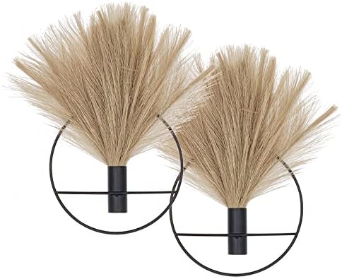 Pretty Jolly Boho Wall Decor, Wall-Mounted Metal Art, Hanging Artificial Pampas Display, Living Room, Bedroom, Bathroom, Diningroom, Fake Faux Plant 2 Pack Black Brown by PrettyJolly