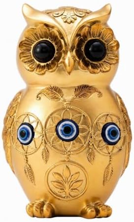 TOHLUCS 4.8" Resin Gold Owl Statue Home Decor with Evil Eye Protection by Thecreationofstatues