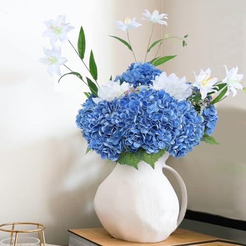 Coferset 3pcs Lifelike Real Touch Hydrangea Artificial Flowers,Royal Blue - Image 3