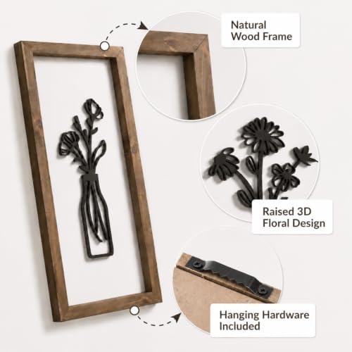 pechpell 3D Wooden Flower Bathroom Wall Art Framed Set of 2 - Image 6