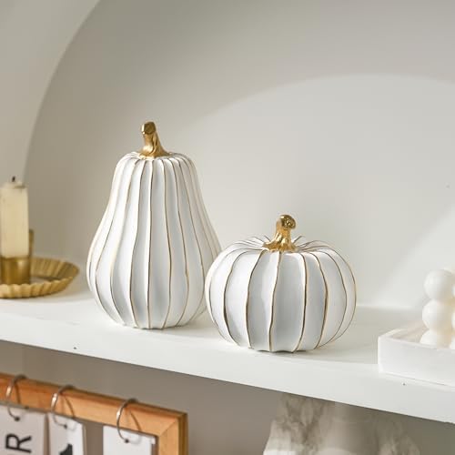 FESTGLOX Pumpkin Fall Decor, White Gold Pumpkin for Thanksgiving Decoration - Image 6