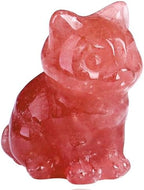 QINJIEJIE Strawberry Quartz Cat Crystals Figurines Stone Healing Crystal by QINJIEJIE