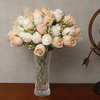 Artificial Rose Flowers 20 Heads 2 Bundles Silk Bouquet, Champagne & Cream - Image 3