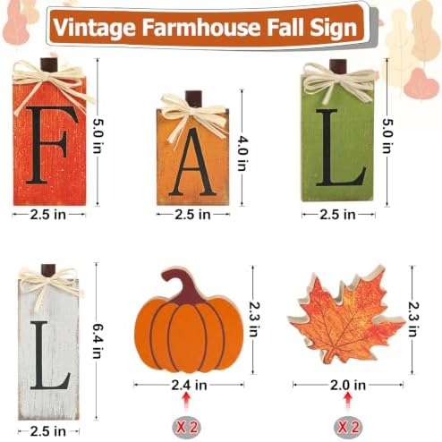 WOHOHOHO 8Pcs Wooden Fall Decorations for Home, "FALL" Wood Table Decor, Pumpkin & Maple Leaf Signs. Rustic Wooden Autumn Thanksgiving Decorations for Home Office Room Bedroom Mantel Tiered Tray - Image 2