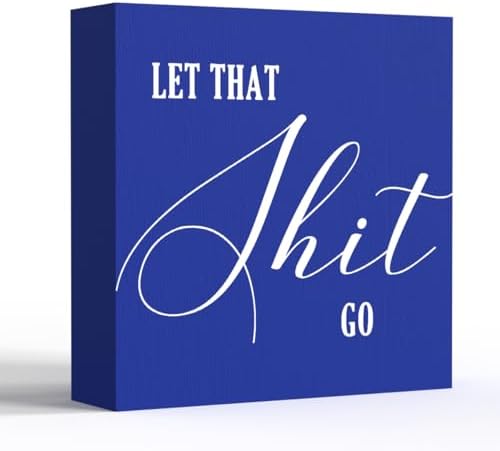 Funny Bathroom Decor Blue Wood Box Sign, Humorous Farmhouse Toilet Sign with Quote, Restroom Shelf Decor for Guest Bath, Tabletop Countertop by ENGVZ
