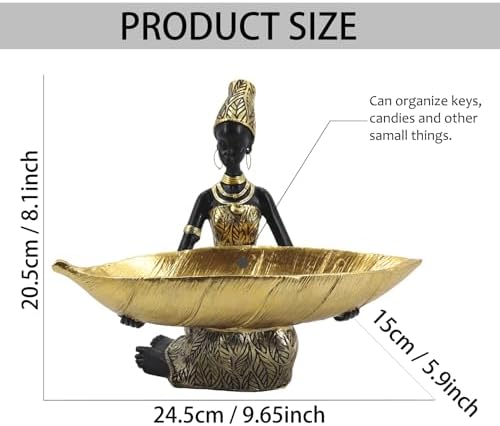 Lescafita African Woman Tray Statue Gold Leaf Decorative Figurine - Image 3