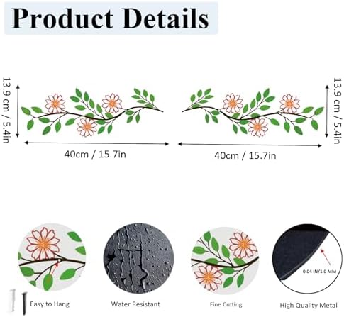 DUOOLN 2Pcs Metal Tree Leaf Wall Decor, Flower Art for Kitchen-Vintage - Image 5