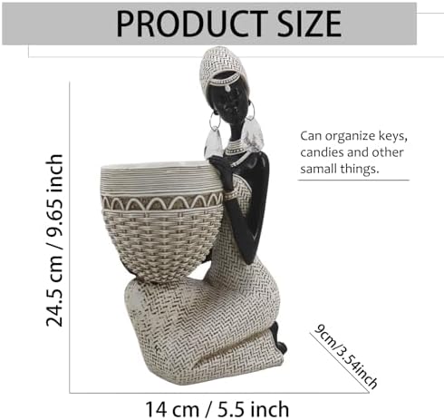 Lescafita White African Tribal Woman Statue with Basket - Image 3