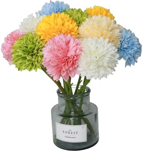 Tinsow 12 pcs Artificial Flowers Easter Faux Ball Chrysanthemum Bouquet Flowers Wedding Bouquet for Spring Home Garden Party Wedding Decoration (Mixed Color) by Tinsow