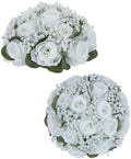 BLOSMON White Flower Balls for Centerpieces: 2 Pcs, Rose and Babys Breath by Blosmon