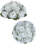 BLOSMON White Flower Balls for Centerpieces: 2 Pcs, Rose and Babys Breath by Blosmon