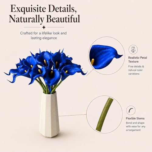 Mandy's 20pcs Royal Blue Calla Lily Artificial Flowers - Image 4