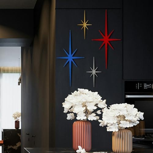 4 Pcs Star Wall Art for Home Decor Living Room Bedroom Office Metal 3D,Bling,with Hanging Hook Starburst Midcentury Sculpture Retro Gallery Accent Celestial -Gold 16.5in/9.4in - Image 4