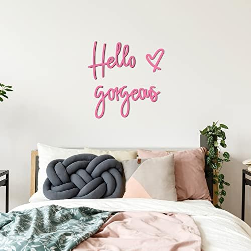 Blulu Hello Gorgeous Sign Wall Decor Wooden Words Minimalist Art, Pink - Image 4