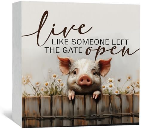Pig Signs - Farm Cottagecore Animal Office Kitchen Bedroom Decor,Rustic Farmhouse Live like Someone Left the Gate Open Home Decor Wooden Signs,Pig Gifts for Women,6x6 by Nitelat