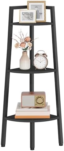 Hoctieon Corner Shelf, 3-Tier 40" Tall Corner Bookshelf, Rustic Ladder Shelf, Industrial Display Stand for Living Room, Kitchen, Home Office, Balcony, Small Space, Metal Frame, Black - Image 3