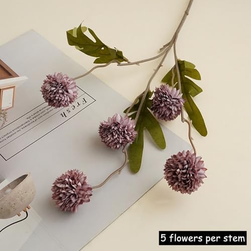 Artificial Flowers for Vase 10 Pcs, 20 Inch Fake Mums with Long Stem Purple - Image 4