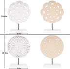AXEARTE 2 Pack Wooden Carved Cutout Flower Medallion Sculpture, Rustic Distressed White MDF Statues Home Tabletop Decor, Decorative Ornaments for Living Room, Bedroom, Office Desktop, Cabinets - Image 2