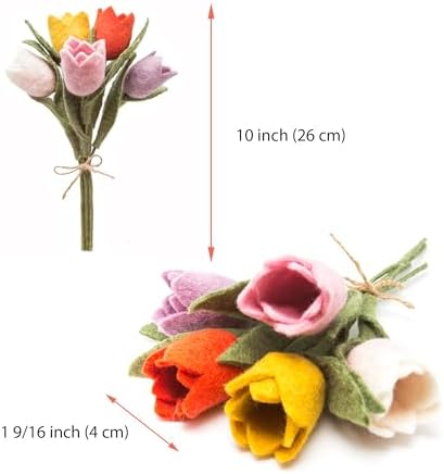 Glaciart One Felt Tulip Flowers Artificial Bouquet - 5 pcs|Reusable, Washable and Essential Oil Ready Multi Color Artificial Flowers w/Bendable Wire Stem |Great as Gift and Home or Event Decorations - Image 5