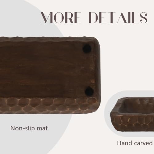 Oakrain Decorative Bowl Rustic 16" Hand-Carved Wooden Dough Bowl, Brown - Image 2