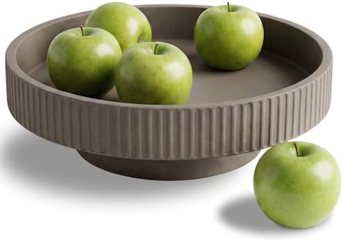 JUPTR Concrete Fruit Bowl (12") – Shallow Fluted Pedestal Decorative Centerpiece Bowl for Table, Entryway Catch-All & Modern Home Decor – Heavyweight Stone Bowl (Charcoal) by Unknown