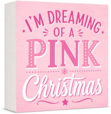 Pink Christmas Decor I'm Dreaming of A Pink Christmas Wood Box Sign by GUDIO
