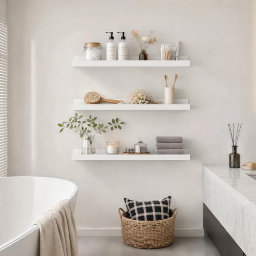24inch Long Floating Shelves for Wall Decor, 5-Set Shelves with Lip, White - Image 2