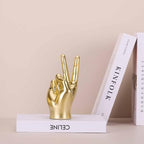 LCCCK Gold Hand Sculpture Peace Sign Decor, Cool Gesture Hand Statue Finger Knick Knack for Shelves, Weird Gift Funky Sculpture for Desk Bookshelf TV Stand Accent Ornaments Peaceful Decor - Image 5