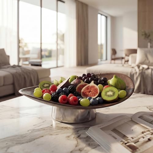 12" Modern Decorative Fruit Bowl for Kitchen Counter - Unique Egg-Shaped Pedestal Centerpiece Bowl for Dining Table, Abstract Resin Catchall Key Bowl for Entryway Table, Chic Coffee Table Decor Gift - Image 2