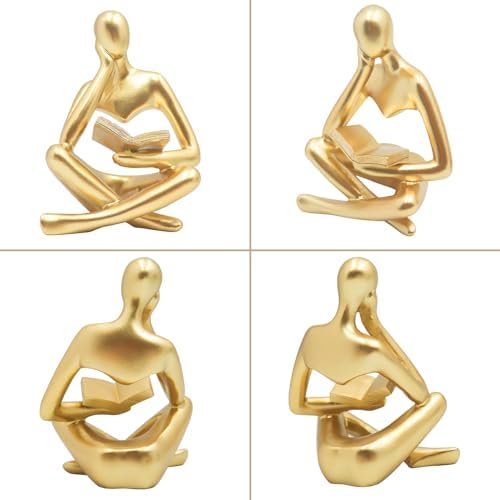 Jinkoozz Gold Reading Women Statue, Thinker Sculptures, Abstract Art Ornament, Modern Aesthetic Figurine Decoration, Suitable for Home Living Room Bedroom Office Shelf Table Desk Bookshelf Decor - Image 6