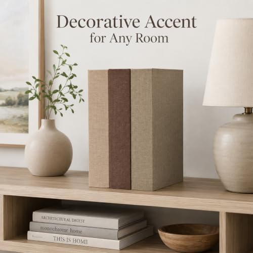 DECOR4SEASON Modern Linen and Wood Decorative Faux Book Boxes Set of 3, 12" - Image 4