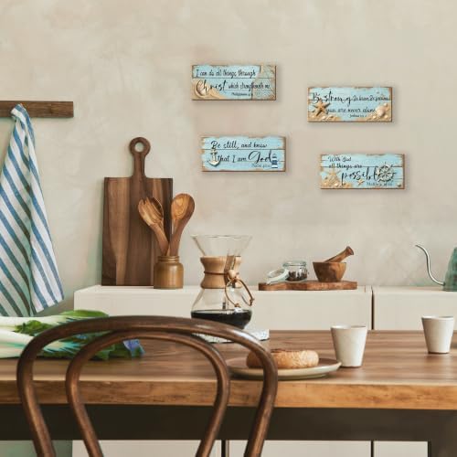 4 Pieces Nautical Wall Decor Ocean Beach Bathroom Decor With Bible Verses Wooden Christian Farmhouse Sign for Home Religious Prayer Wall Art for Living Room Office Bedroom(Nautical,10x4") - Image 6