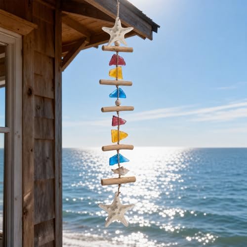 JQAQJU Colored Sea Glass Coastal Wall Decor, Beach Room Decor with Starfish - Image 3