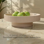 JUPTR Concrete Fruit Bowl (12") – Shallow Fluted Pedestal Decorative Centerpiece Bowl for Table, Entryway Catch-All & Modern Home Decor – Heavyweight Stone Bowl (Beige) - Image 3