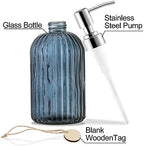 MOCLIF 16 OZ Soap Dispenser，Tempered Glass Clear Vertical Stripe with 304 Rust Proof Stainless Steel Pump Refillable Liquid Hand Soap Dispenser，for Bathroom, Kitchen, Dish Soap，Lotion (Blue Grey) - Image 3