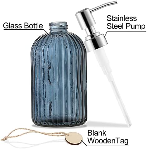 MOCLIF 16 OZ Soap Dispenser，Tempered Glass Clear Vertical Stripe with 304 Rust Proof Stainless Steel Pump Refillable Liquid Hand Soap Dispenser，for Bathroom, Kitchen, Dish Soap，Lotion (Blue Grey) - Image 3