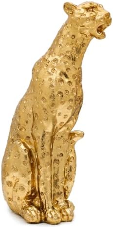 Gold Cheetah Statue, Resin Sitting Leopard Figurine Home Decor by ZHAOXIANG
