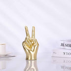 LCCCK Gold Hand Sculpture Peace Sign Decor, Cool Gesture Hand Statue Finger Knick Knack for Shelves, Weird Gift Funky Sculpture for Desk Bookshelf TV Stand Accent Ornaments Peaceful Decor - Image 3