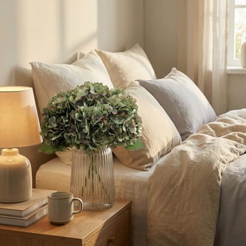6Pcs 13" Saga Green Silk Hydrangea Artificial Flowers - Image 6