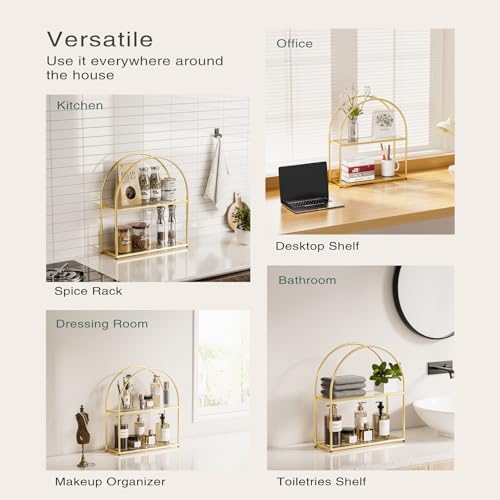 Crofy 2-Tier Arched Wall Shelf with Gold Frame & Transparent Shelves - Image 6