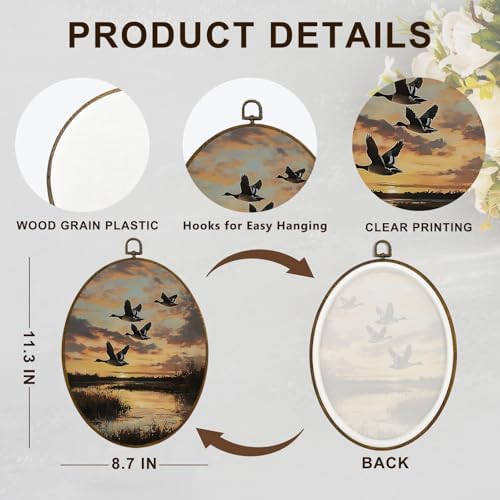 dvhdajed Vintage Mallard Duck Nursery Oval Wall Art Decor, Country Farmhouse Duck Hunting Framed Canvas Art, Rustic Cottage Core Farm Animal Oval Wall Hanging Decor for Bedroom Living Room, 8.7x11.3 - Image 7