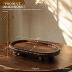 Oval Decorative Wooden Tray with Beaded Edge for Bathroom Counter, Brown - Image 2