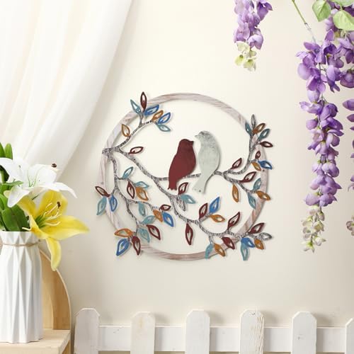 Ferraycle Metal Wall Art Bird on Tree Branch Silhouette Bird Hanging Ornament Porch Wall Decor for Living Room Outdoor Garden Bedroom Office Housewarming Party Decoration(Vintage Color) - Image 3