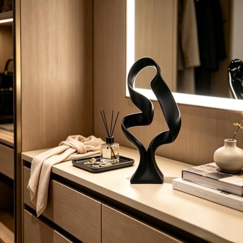 15" Modern Abstract Ribbon Decorative Sculpture, Knot Sculptures,Home Decor,Coffee Table Statues,Dining Living Room Desk Decor（Black） - Image 2