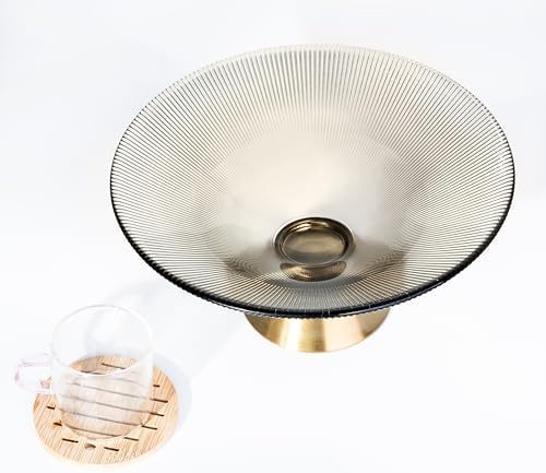 Tapered Glass Decorative Bowl(Coffee Brown) ,9.8 Inches Handblown Striped Design Glass Bowl with Rust Resistant Metal Base,Decor Fruit Bowl for Home Decor,Table Centerpiece,Kitchen Island,Dining Decor - Image 6