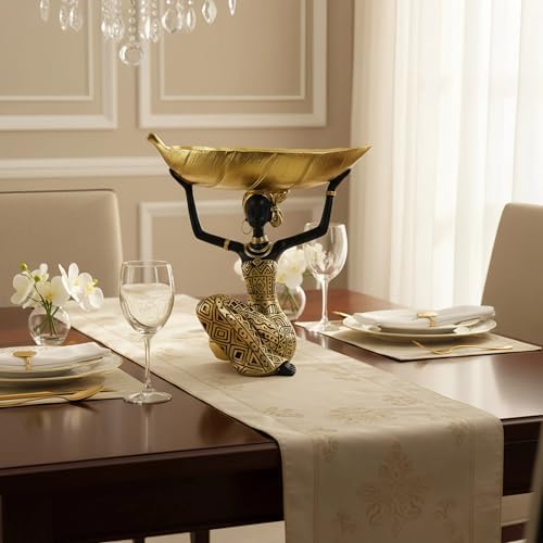 Lescafita African Woman Statue with Gold Leaf Bowl - Image 5