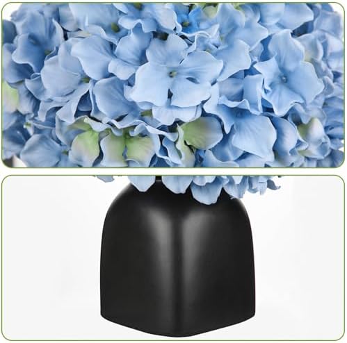 Briful Blue Hydrangea Artificial Flowers in Ceramic Vase, Black Vase Farmhouse Centerpieces for Tables, Dining Table Vase with Fake Flowers for Home Decor Indoor Kitchen Living Room - Image 4